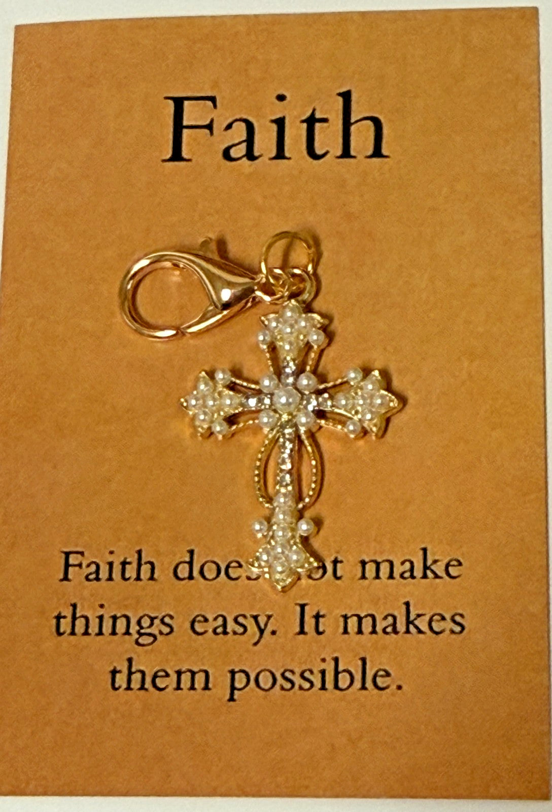 Imitation Pearl + Crystal Cross Devotional Clip, New #Gftshp-136 - Journeys of Faith