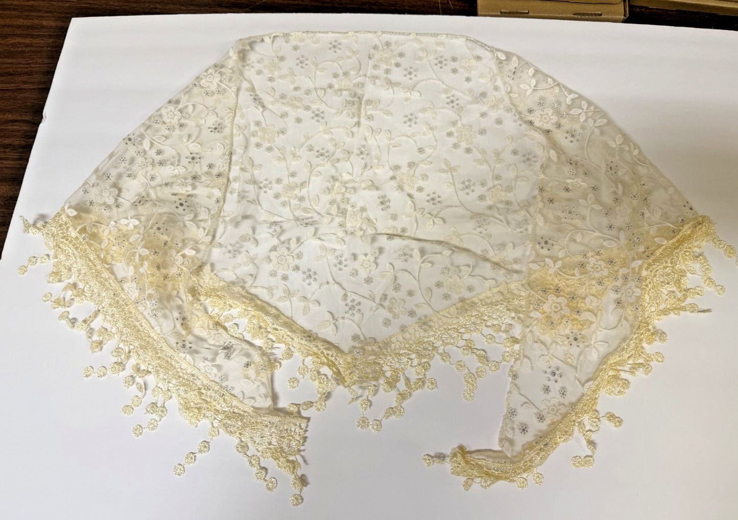 Women's  Beige Lace Church Veil, New #AB-425-R2