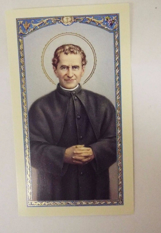 Spanish prayer card featuring Saint John Bosco, a Christian holy card from Bob and Penny Lord religious collectibles.