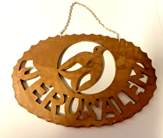 Jerusalem Wall Sign Carved in  Olive Wood with Dove, from Holy Land,New - Journeys of Faith