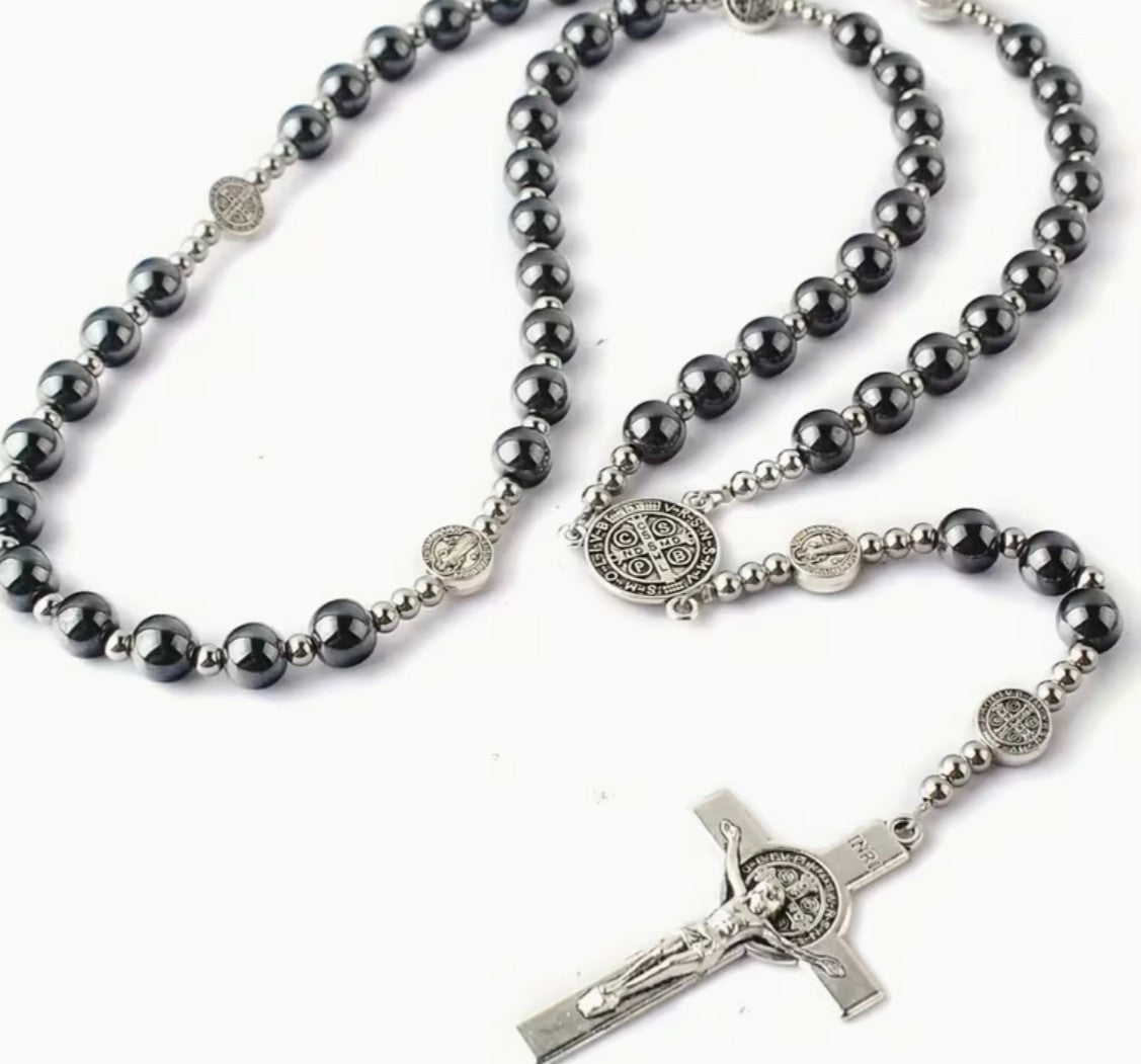 Saint Benedict Black Obsidian Rosary, New #Gftshp-227