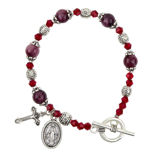 MIraculous Medal Garnet Madonna del Parto  Bracelet, New #AB-070-3
