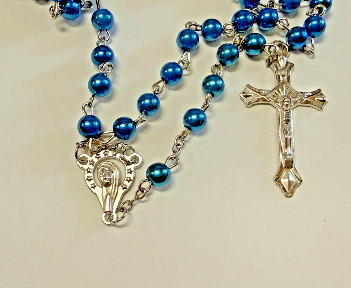 Royal Blue Rosary with blessing card, New  #Gftshp-239