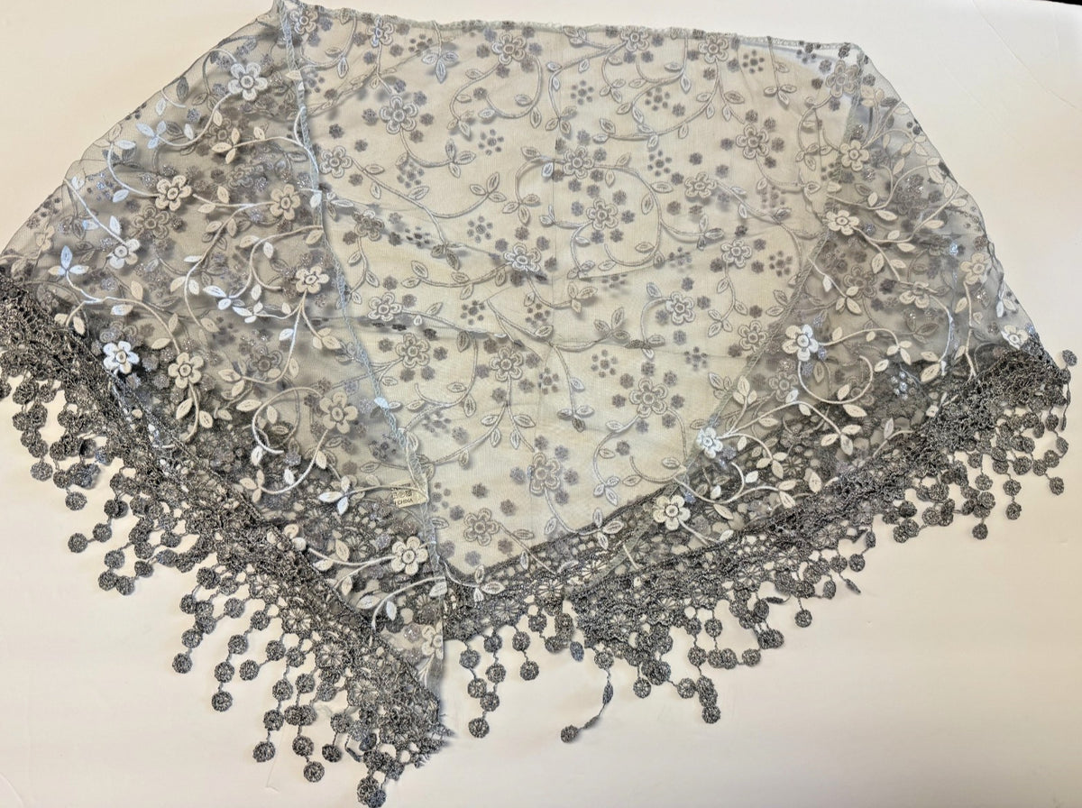 Women's  Gray Lace with white accents, Church Veil, New #AB-453-R2