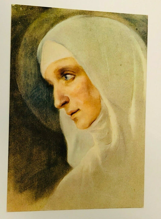 Vintage Saint Angela Merici religious poster by Bob and Penny Lord, featuring a detailed image of the Christian saint from Italy.