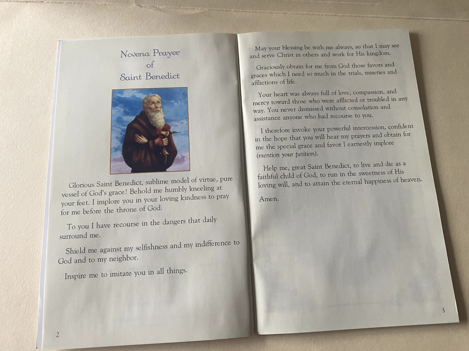 Saint Benedict Novena holy card by Bob and Penny Lord, featuring religious imagery and prayer details, part of Christian Holy Cards collection.