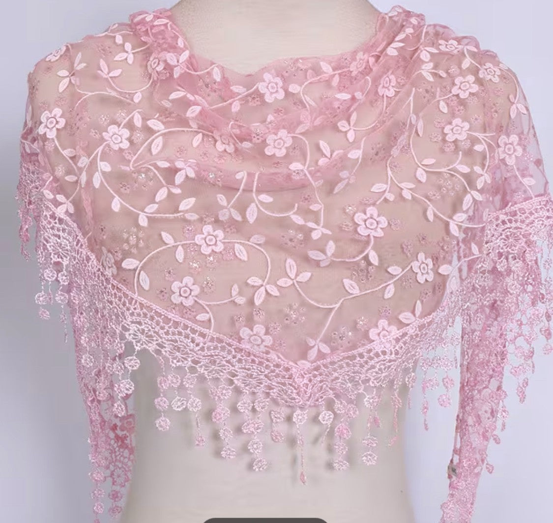 Women's  Pink Lace Church Veil, New #AB-456-R2