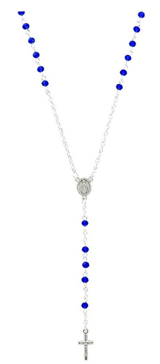 Sapphire Crystal Rosary 18" L Necklace, New  #AB-090