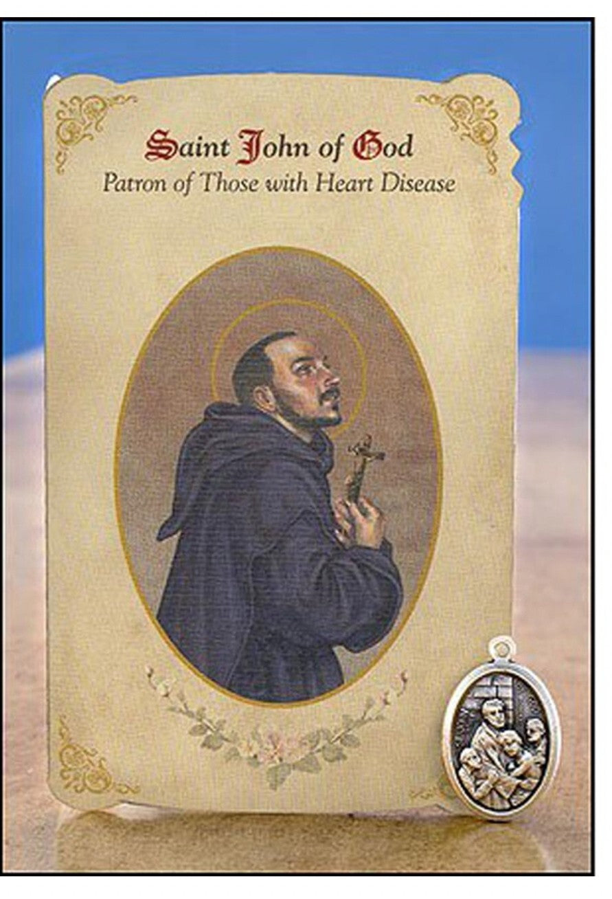 St John of God (Patron St for Heart Disease) Prayer Card + Medal, New #PCM-017