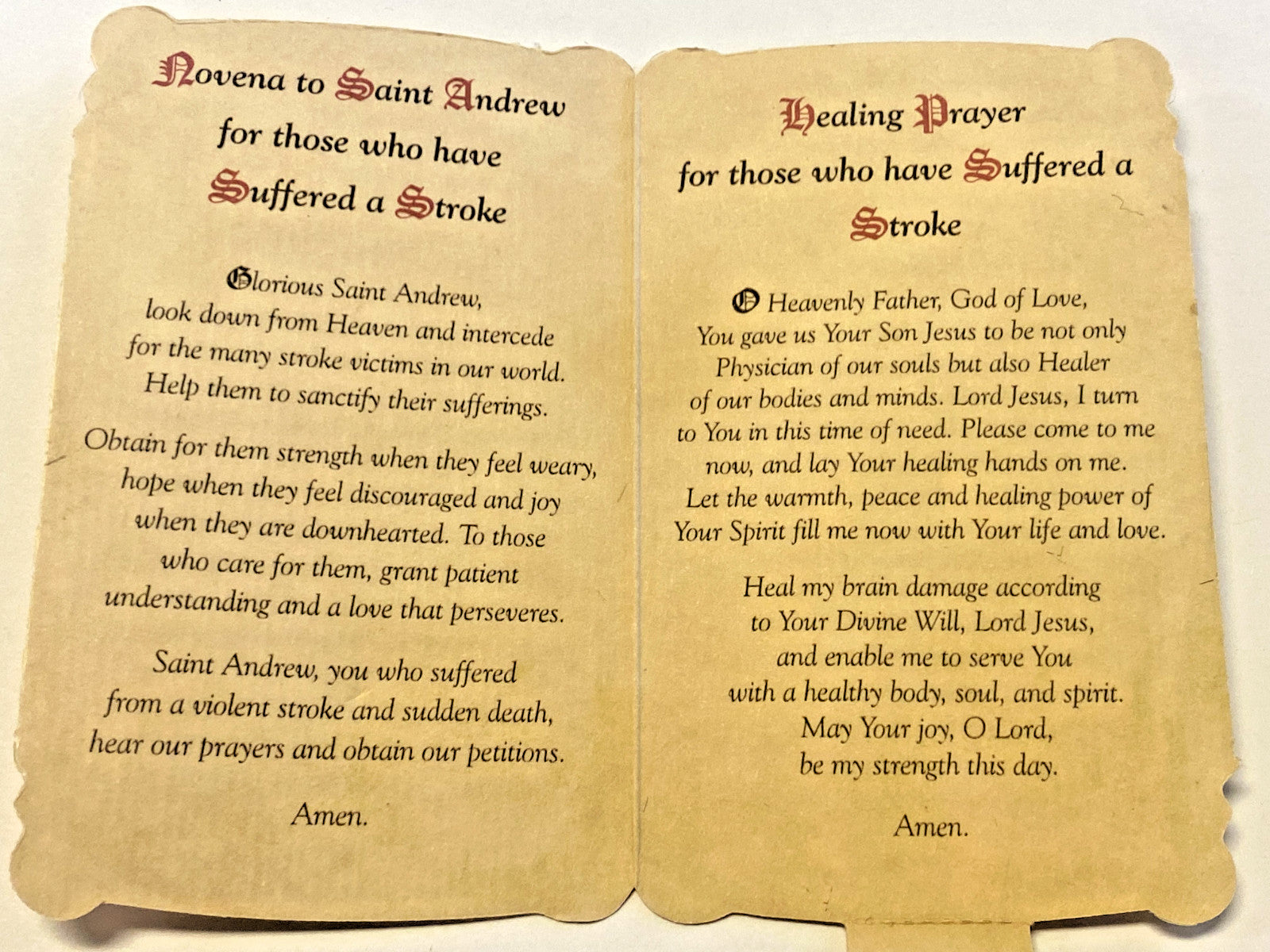 Saint Andrew Avellino prayer card and medal from Bob and Penny Lord, featuring religious imagery for Christian devotion and healing.