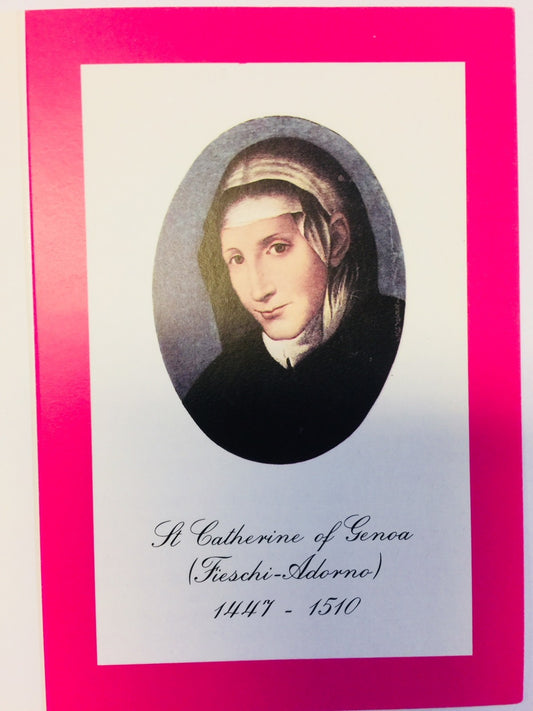 Saint Catherine of Genoa prayer with bio and teachings folder, religious Christian print from Italy, by Bob and Penny Lord.