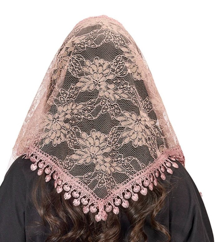 Women's  Mauve Pink Lace Church Veil, New #AB-411-R2 - Journeys of Faith