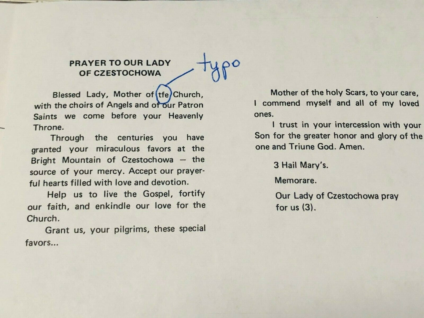 Our Lady of Czestochowa prayer card in folder style, Christian Holy Card from Journeys of Faith, featuring religious imagery.