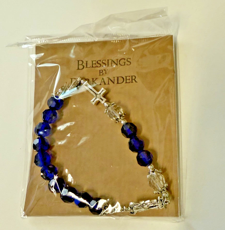 Saint Michael Faceted Crystal Dark Royal Blue 8" Bracelet, New #AB-391
