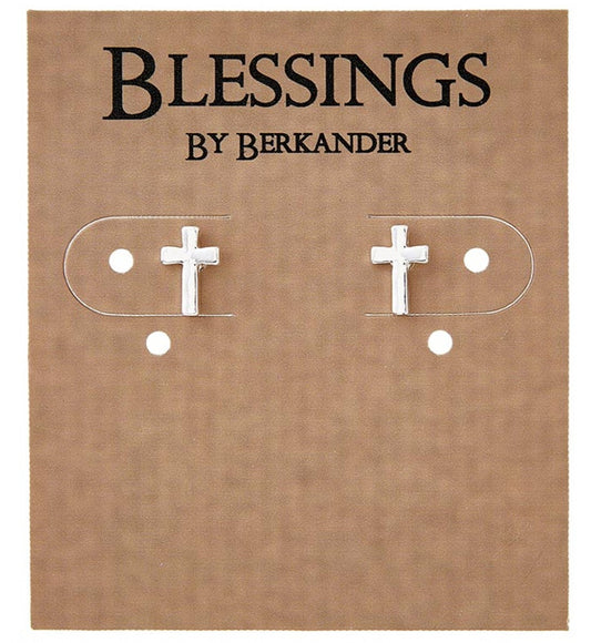 Berkander cross stud earrings featuring sleek silver design, perfect for stylish everyday jewelry.
