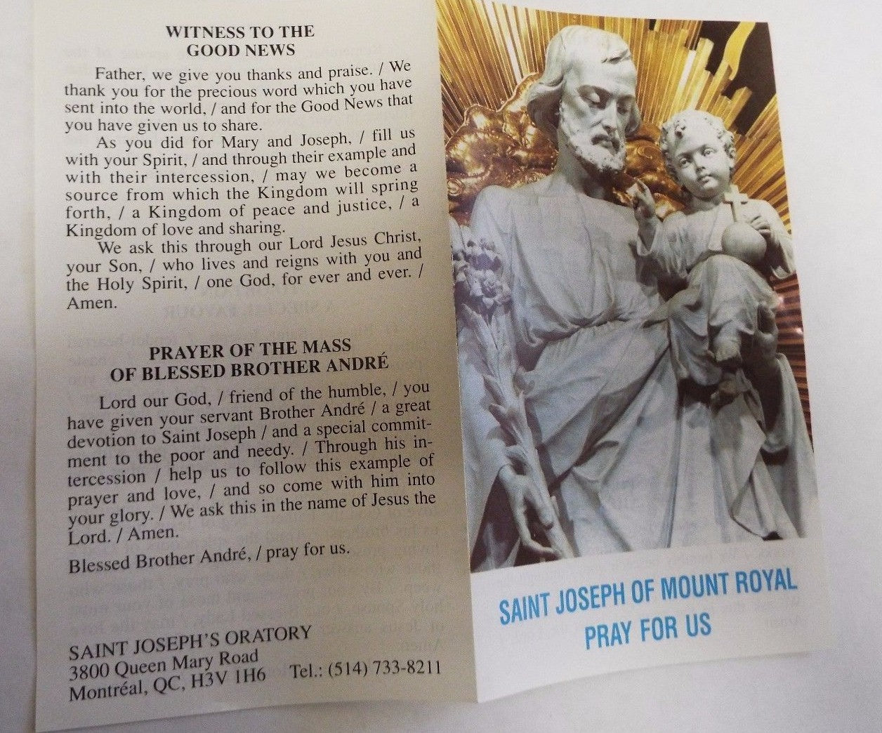 Saint Joseph prayers card from Bob and Penny Lord, a collectible Christian Holy Card featuring religious imagery and prayer text.