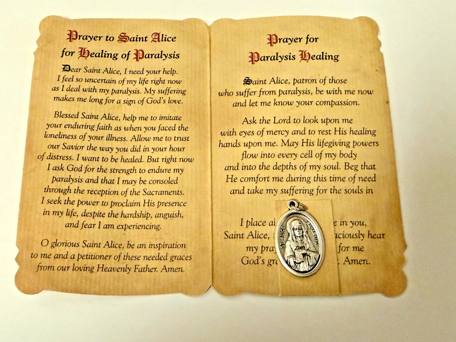 Saint Alice (Patron St of the Paralyzed  ) Prayer Card + Medal, New #PCM-32 - Journeys of Faith