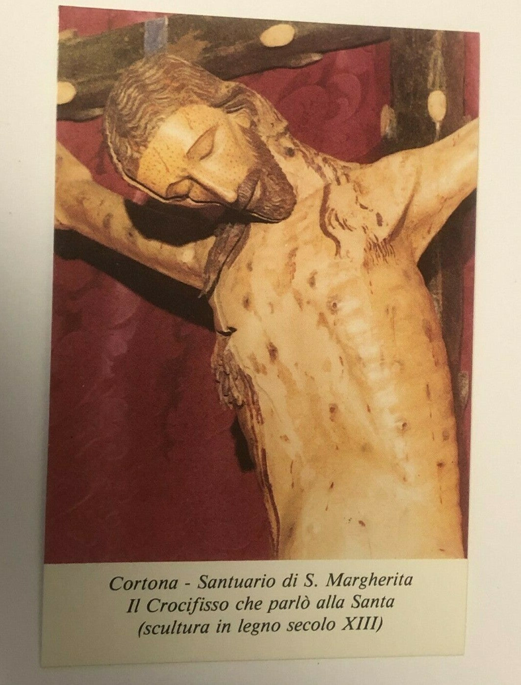Italian Saint Margaret of Cortona prayer card by Bob and Penny Lord, featuring religious imagery and Christian holy card design.