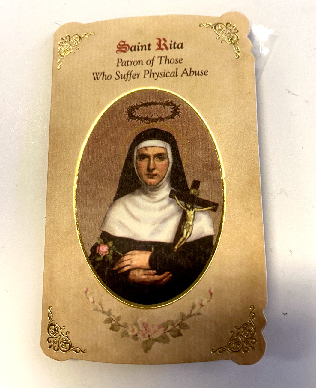 Saint Rita of Cascia(Patron St of Abused) Prayer Card + Medal,  New #PCM-026