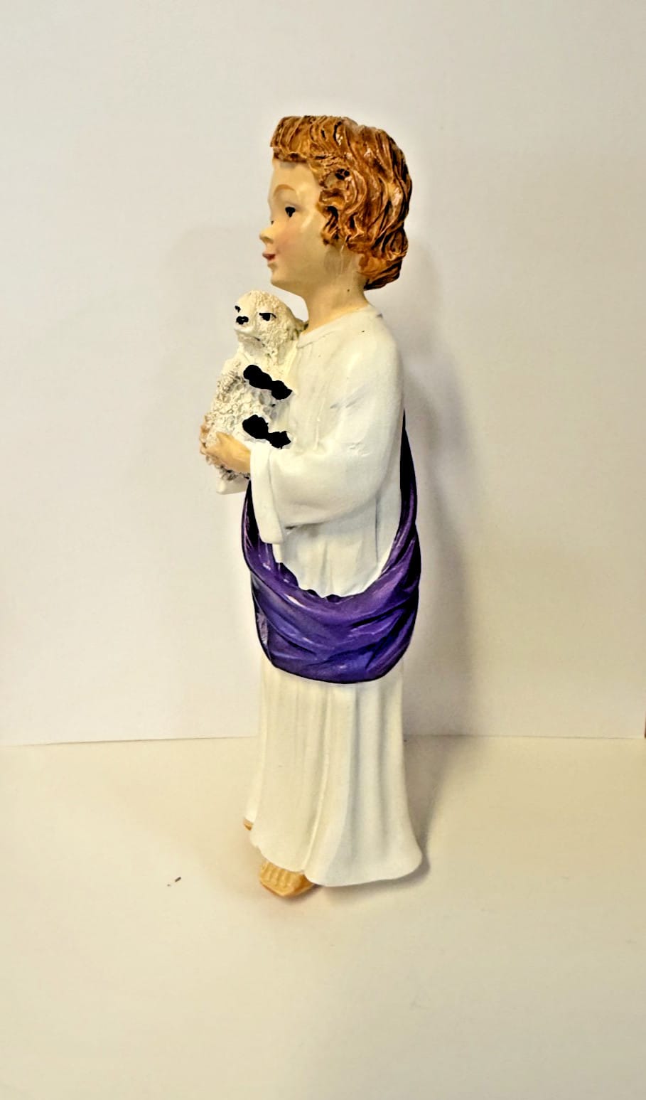 Boy Jesus with Lamb figurine, 7-inch Christian statue from Journeys of Faith, depicting a young Jesus holding a lamb.