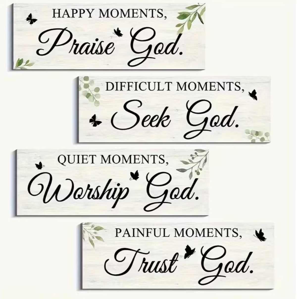 Four Inspirational Wood Art Set  9.75" x 4"", New #Gftshp-194