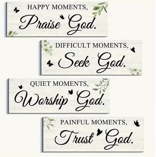 Four Inspirational Wood Art Set  9.75" x 4"", New #Gftshp-194