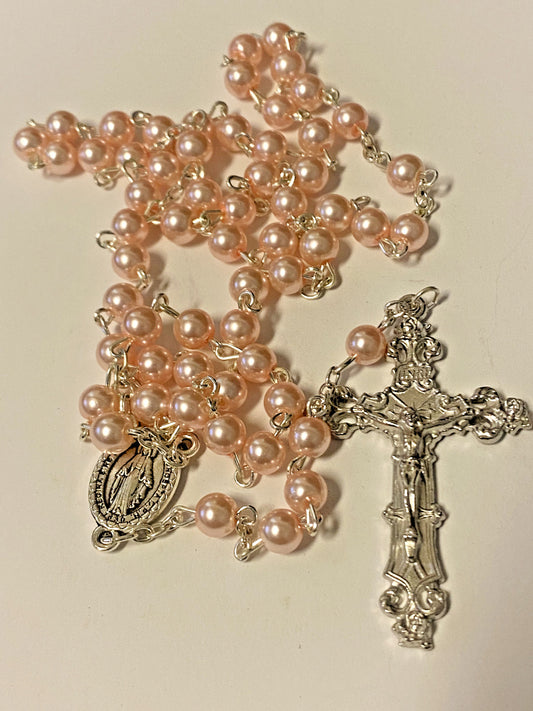 Pink Faux Pearl Rosary, New # AB-094 - Journeys of Faith