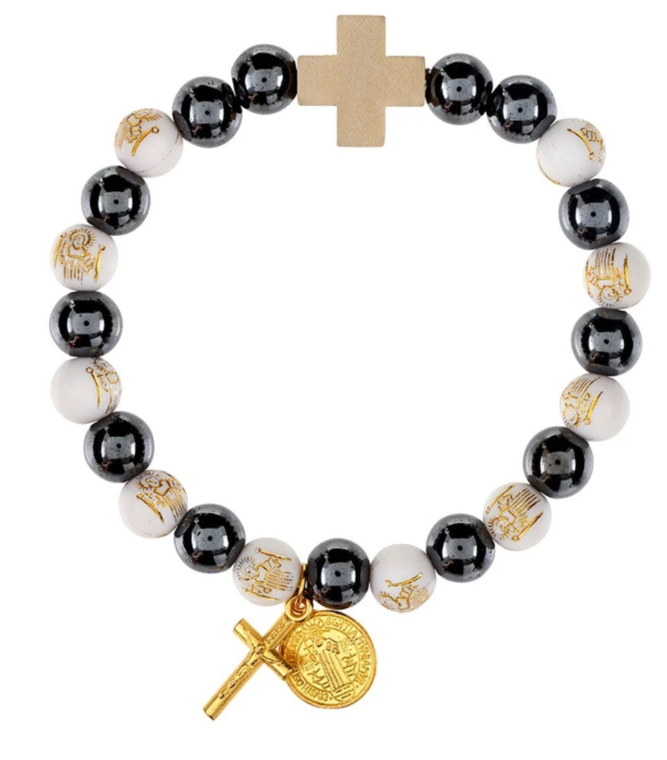 Dark Gray and  White  Hematite Bead Bracelet, New #Gftshp-274 - Journeys of Faith