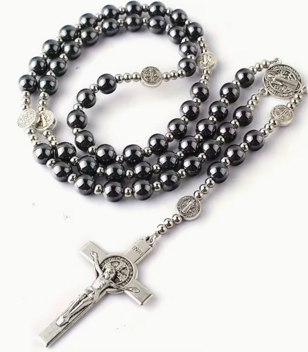 Saint Benedict Black Obsidian Rosary, New #Gftshp-227