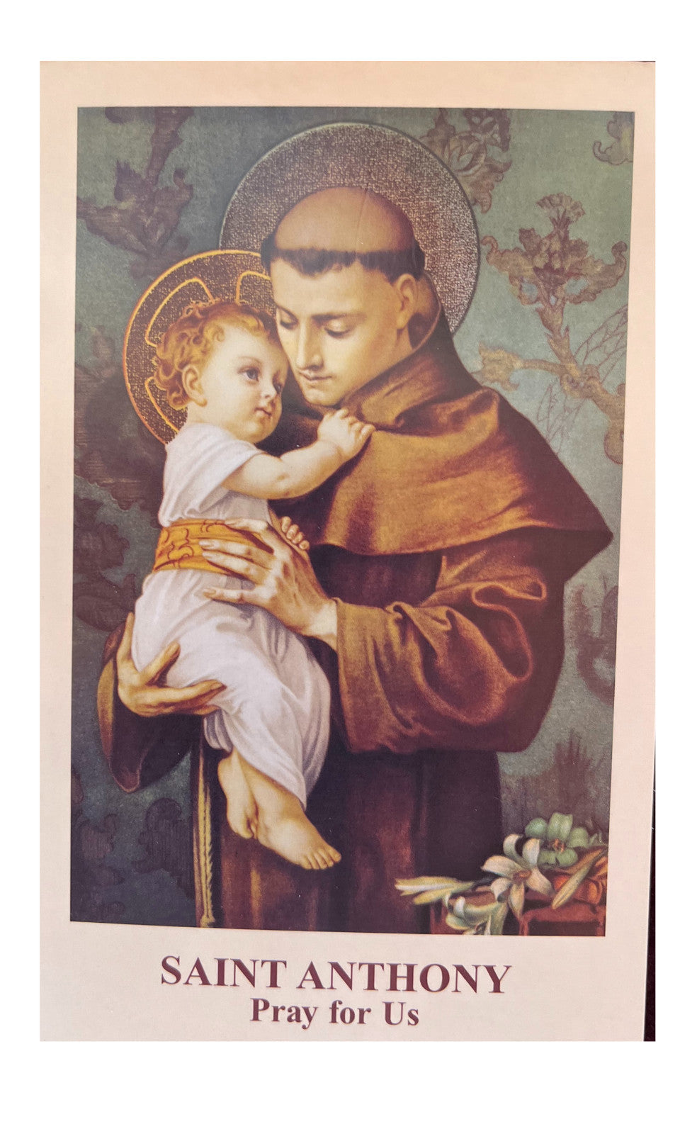 Saint Anthony of Padua prayer card from Bob and Penny Lord featuring religious imagery and prayers for anxiety relief.