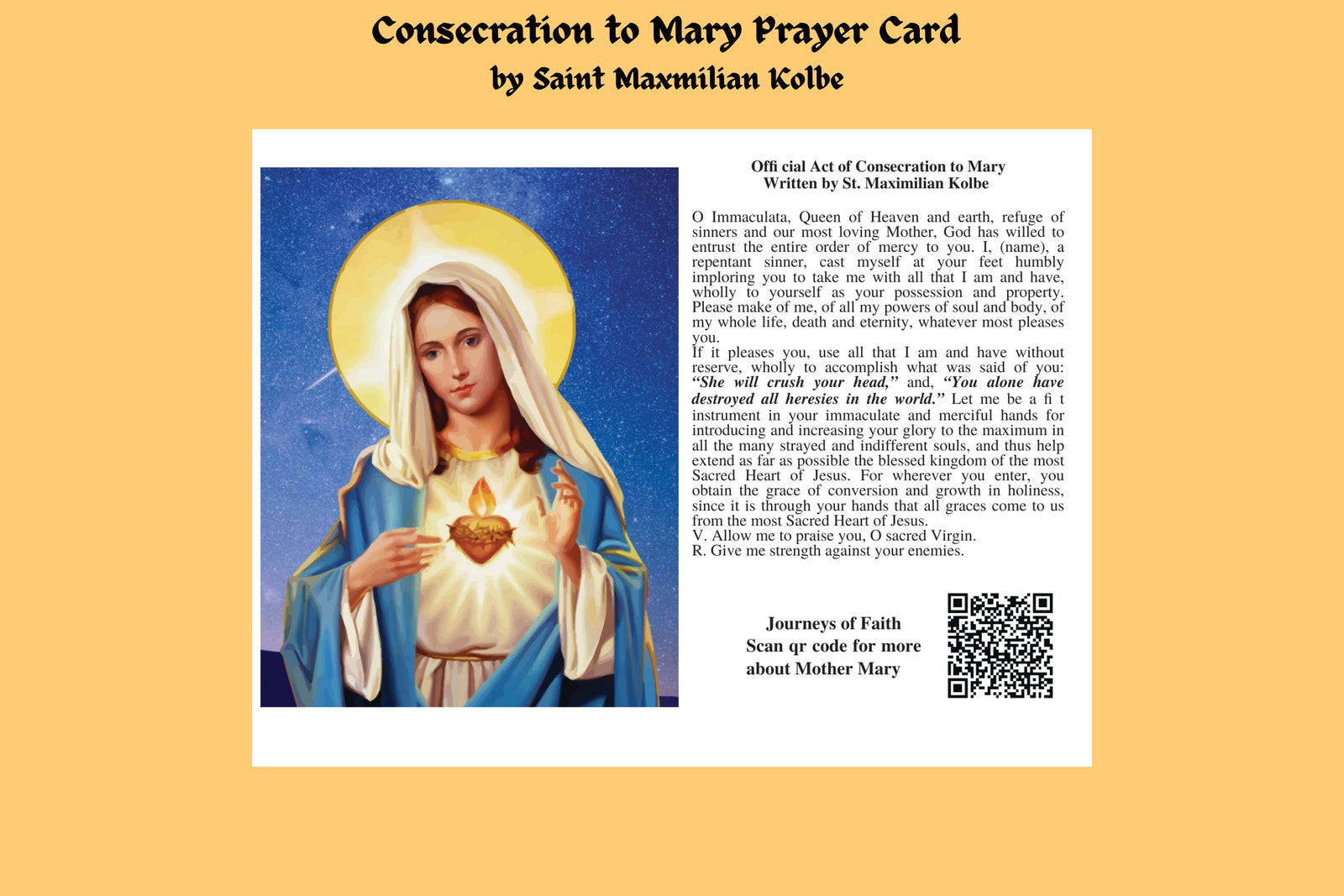 Consecration to Mother Mary Prayer Card Laminated - Journeys of Faith