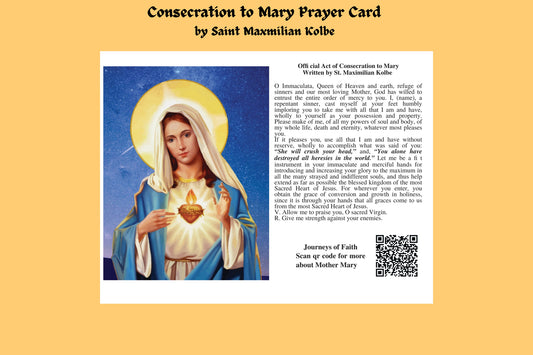 Consecration to Mother Mary Prayer Card Laminated - Journeys of Faith