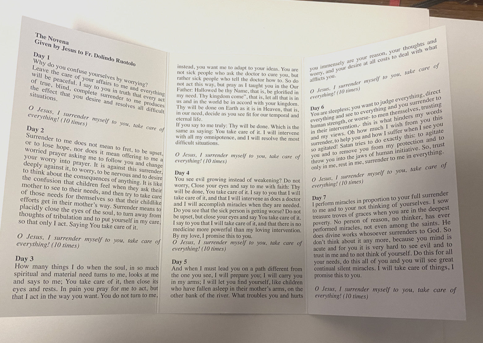 Novena of Surrender Surrender Novena by Fr Dolindo Ruotolo, Tri-fold New #PC-06 - Journeys of Faith