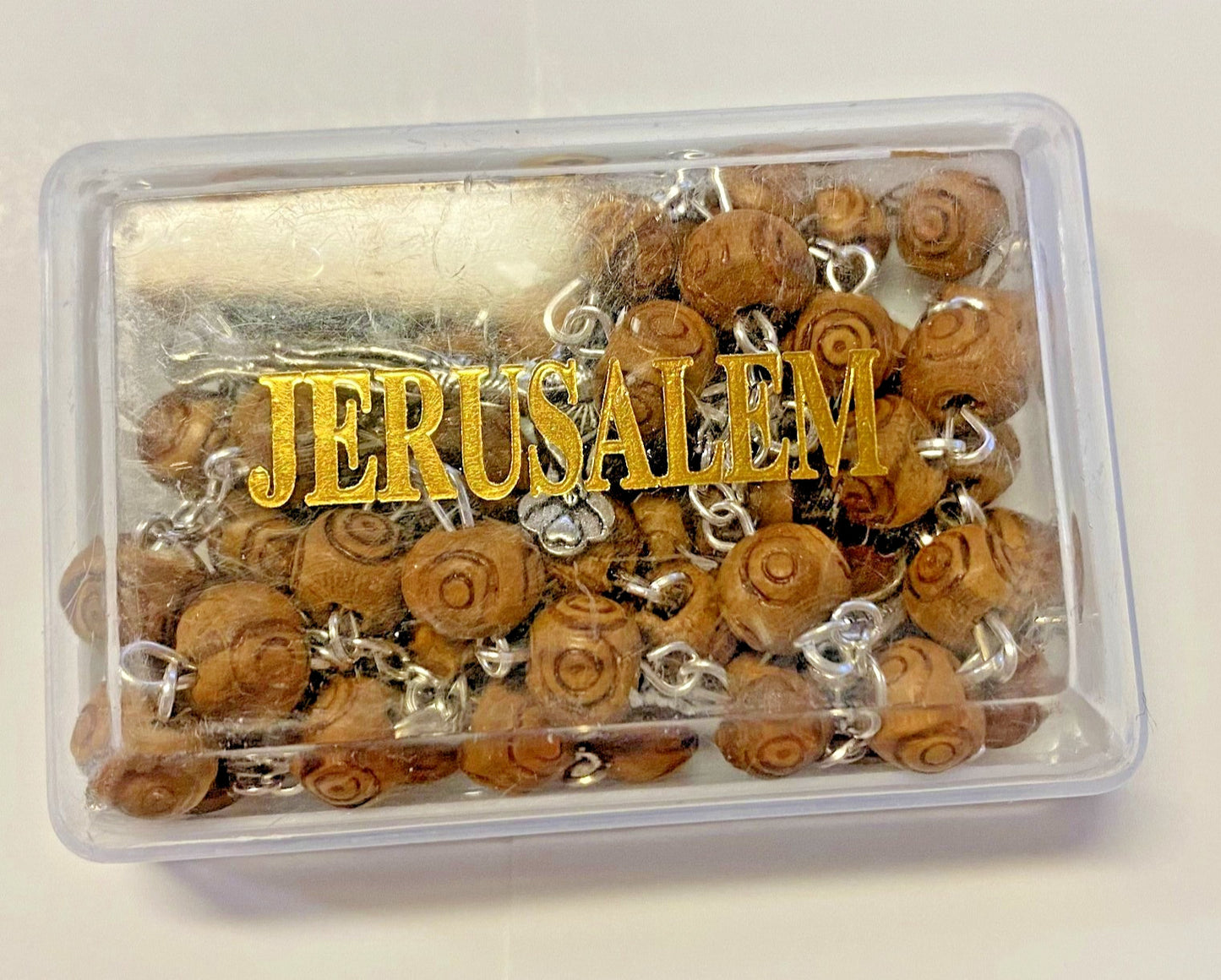 Olive Wood Rosary with Holy Soil , New from Jerusalem  #Gftshp-168