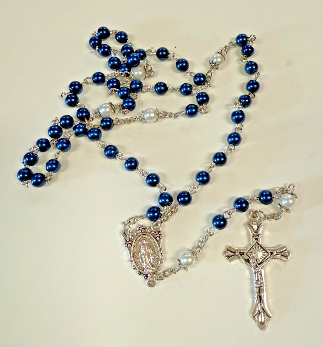 Midnight Blue Glass Beads, Wire Wrapped Rosary  New Gftshp-60 - Journeys of Faith
