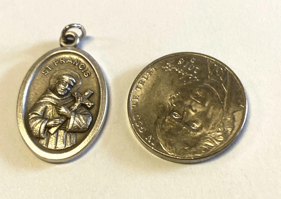 Saint Francis of Assisi Silver Tone Medal, New from Italy