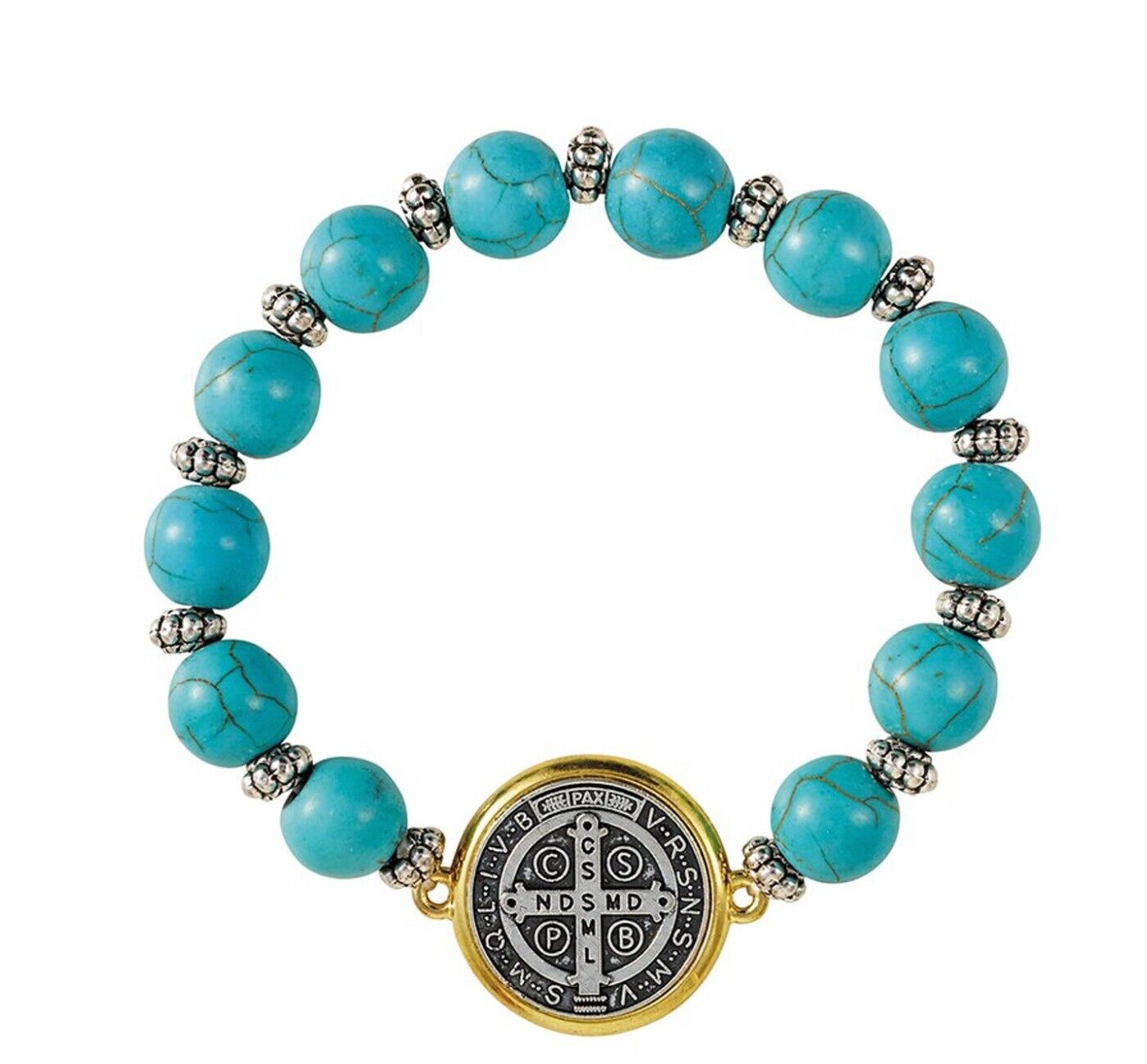 Saint Benedict Turquoise Bead 7.5" Bracelet , New #AB-277-R2