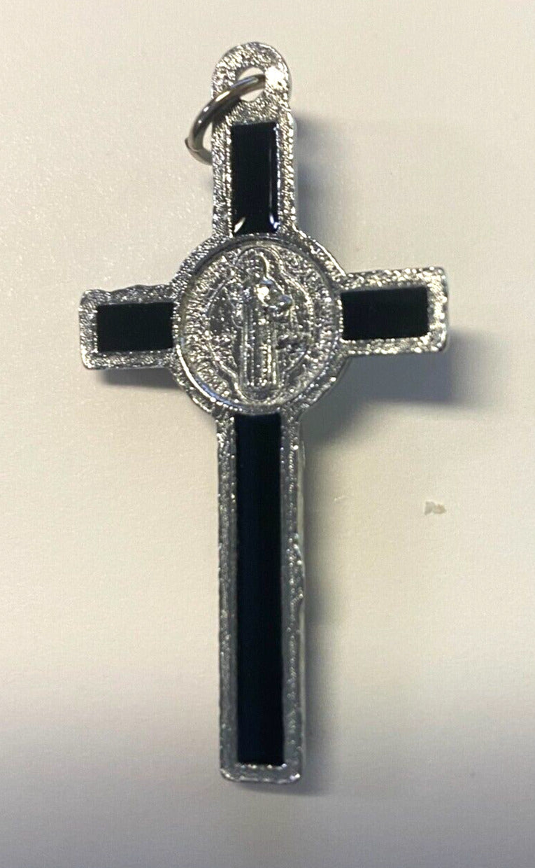 Saint Benedict Black & Silver  1.5" Crucifix,  New #8