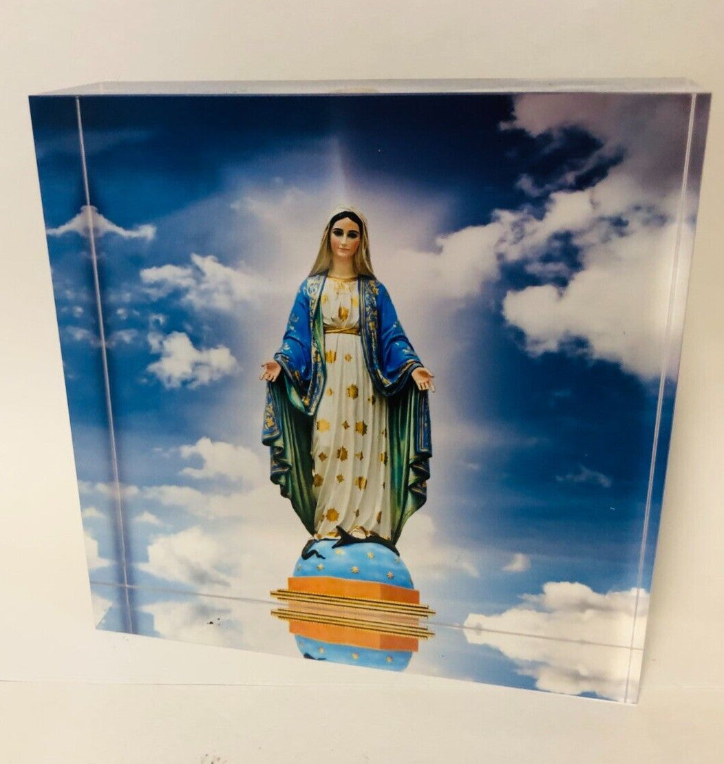 Acrylic image block of Our Lady of Grace by Bob and Penny Lord, featuring a religious Christian collectible with detailed artwork.