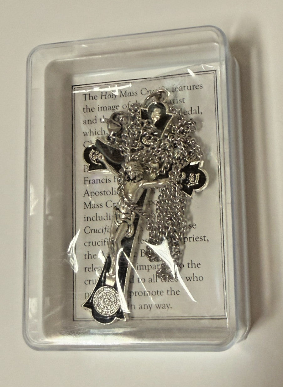 Black & Silver Holy Mass 2.5" Crucifix Pendant,  New  #AB-348-R2
