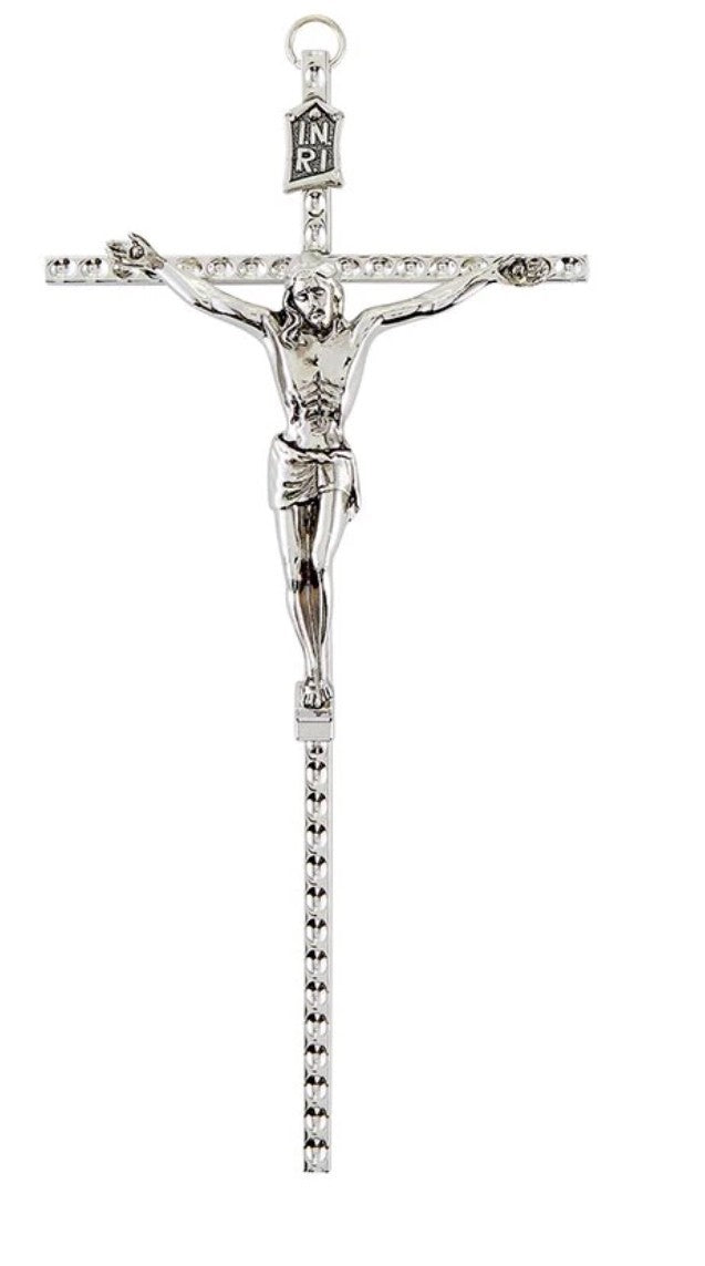 Hammered Wall  Silver Crucifix 8",  New #AB-190