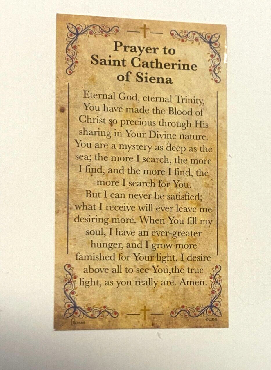 Small Saint Catherine of Siena statue, 3.75 inches, with bio and prayer card, by Bob and Penny Lord.