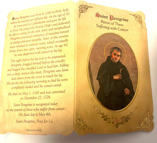 Saint Peregrine Laziosi  (The Cancer Saint)  Prayer Card + Medal, New #PCM-24