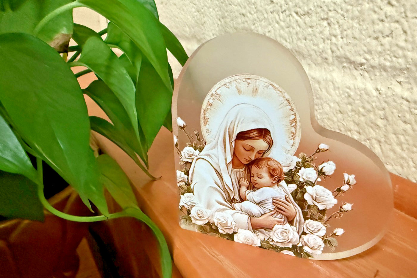 Blessed Mary & Child Jesus Small Heart Acrylic Image, New #ALM-031-R2 - Journeys of Faith