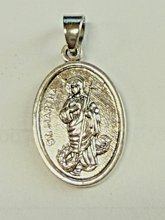Saint Martha Silvertone Oval Medal, New #MD-075
