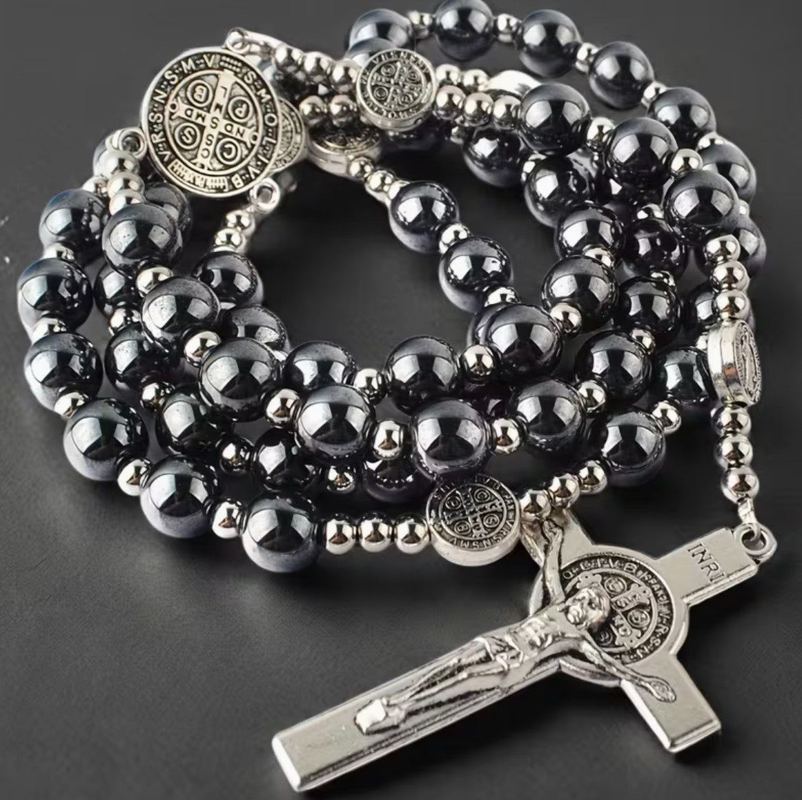 Saint Benedict Black Obsidian Rosary, New #Gftshp-227