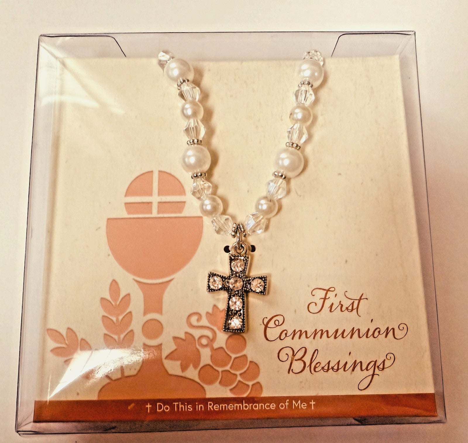 First Communion Faux Pearl/Rhinestones 14" Necklace, New  #Gftshp-90 - Journeys of Faith
