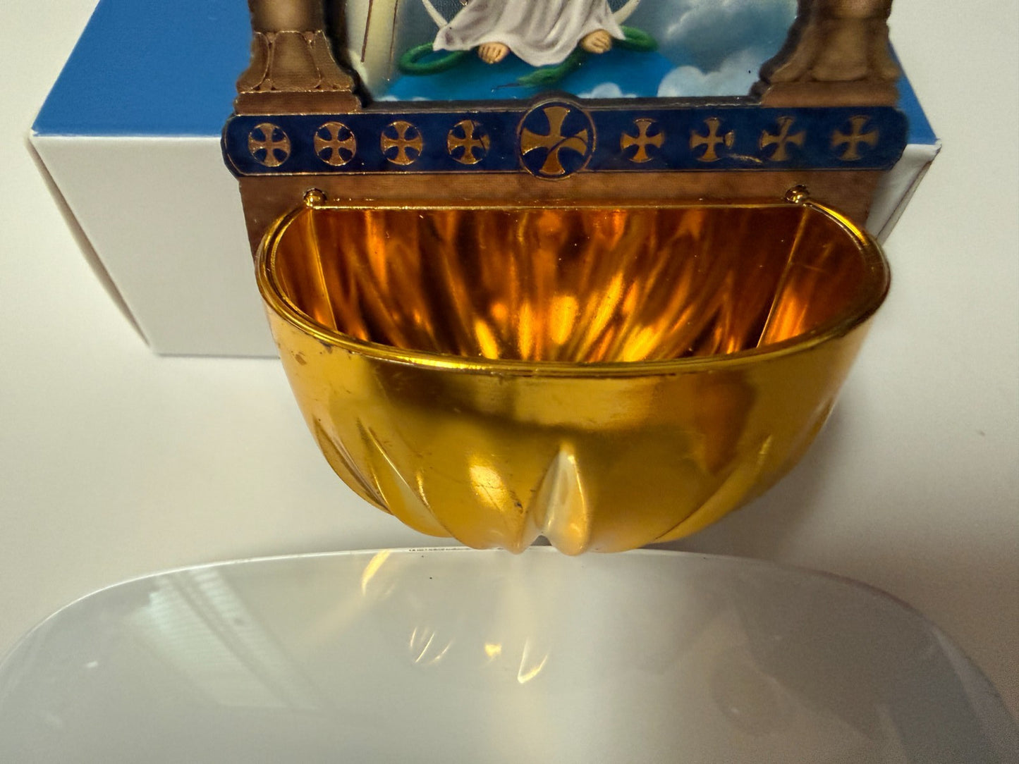 Our Lady of Grace Laser Wood Holy Water 5" Font, New #Gftshp-194