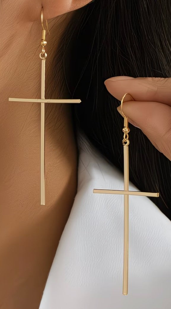 Gold Plated 3.19" Dangle Cross Earrings, New #Gftshp-98 - Journeys of Faith