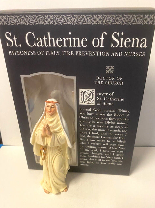 Saint Catherine of Siena Small 3.75"  Statue, Bio & Prayer Card, New #RM-017 Free Shipping